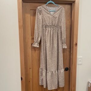 SHEIN Tan Long Sleeve Polka Dot Dress